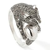 Sterling Silver / Platinum & Black Rhodium Black Dimaond Cat Ring