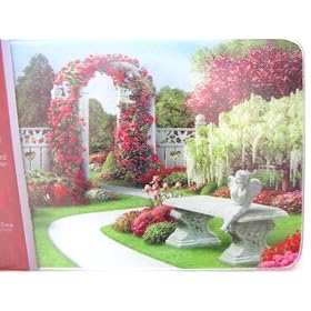 Tempered Glass Cutting Board 12 x 8 Angel Sitting On A Bench In The Garden by MJ