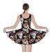 CowCow Womens Sugar Skull Flowers Floral Skeleton Mexican Day of Dead Roses Halloween Party Skater Dress, XS-5XL