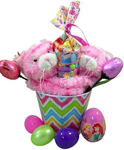 Pink Plush Hugging Cats Easter Basket with Princess Candy and Eggs