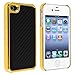 iPhone 4 Phone Case, Black Carbon Fiber Pattern with Slim Gold Chrome Bumper Frame Hard Back Case
