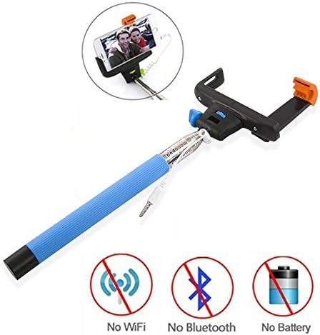 Ischulke® New 3.5mm USB Cable Connection Extendable Selfie Handheld Stick Monopod [No Battery + No Bluetooth + No App + No Wifi] with Shutter Remote Control Shaft for Iphone 6 6 Plus 5s 5c 5 4s 4,samsung Galaxy S3 S4 S5, Samsung Galaxy Note 2 Note 3 Note 4, Htc, Blackberry, Sony, Lg, Compatble with IOS 5.0/ Android 4.2 or Above System (Blue)