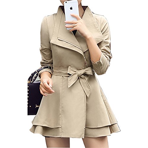トレンチコートタイプ 裾二段フレアー ベルト付き 春物 前ボタン無し ジップアップ スリムスタイル トレンドカラー 全4色 スプリングコート  シンプルデザイン 大きいサイズ 通勤 謝恩会 二次会 オリジナルグッズ付属 NPR0026