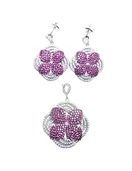Micro Pave CZ Hand Set 925 Silver Earrings & Pendant Set