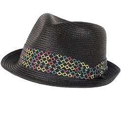 BRAID STINGY BRIM FEDORA TRILBY GANGSTER HAT STRAW Black - LARGE / EXTRA LARGE