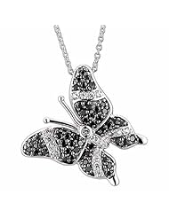 925 Sterling Silver Black Cubic Zirconia Butterfly Charm Pendant/Necklace 18 Inches 925 Silver Chain