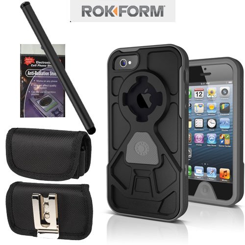 RokForm iPhone 5 Rokbed V3 Rugged Tough Cover Case Gunmetal Gray with Metal Clip Case that fits your phone with the Cover on it, Stylus Pen and Radiation Shield.