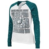 NFL Women's Philadelphia Eagles Model Player Long Sleeve Raglan Split Crew Neck Haze Tee (White Haze/Marine Green Haze, Medium)