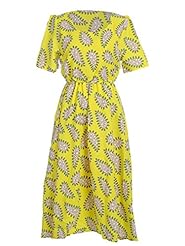 3/4 Sleeves Puff Sleeves Short Sleeves Paisley Elasticized   Waistline  Dress