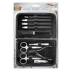 Manik�re-Pedik�re-Set Nageletui 10-teilig schwarz - Leder Etui mit Rei�verschluss