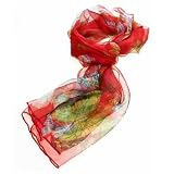 Women's Multi Function 100% Pure Silk Red Butterfly Scarf/Headwear- Tested by leading authority