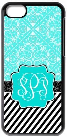 Cyan Vintage European Pattern &amp; Turquoise Monogram Black Stripes Personalized Custom Best Plastic Hard Case for iPod Touch 6,Black or White for Choice