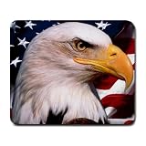 American Flag and Bald Eagle Head Patriotic USA Large Mousepad