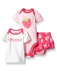 Apparel: Gerber Baby Three-piece Bodysuit Lap-shoulder Shirt and Skort Set, Strawberry, New Born - Gerber Children's Apparel