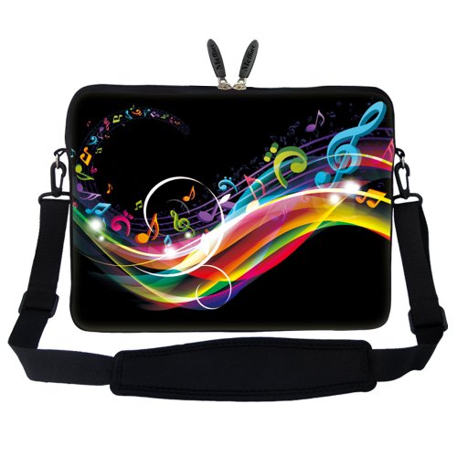 Meffort Inc 15 15.6 inch Laptop Sleeve Bag Carrying Case with Hidden Handle and Adjustable Shoulder Strap - Rainbow Music Note Design