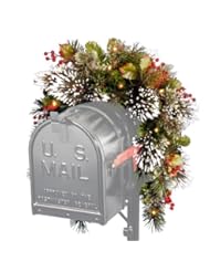 Home: National Tree WP1-300-3MB Wintry Pine Collection Mailbox Swag with Red Berries/Cones and Snowflakes and 15 Battery Operated Soft White LED Lights, 3-Feet - National Tree