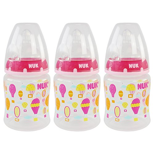 NUK 3 Piece Silicone Core Orthodontic Bottle, Slow Flow, 5 Ounce (Pink)