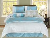 7Pcs King Letizia Aqua Blue Embroidery Comforter Set