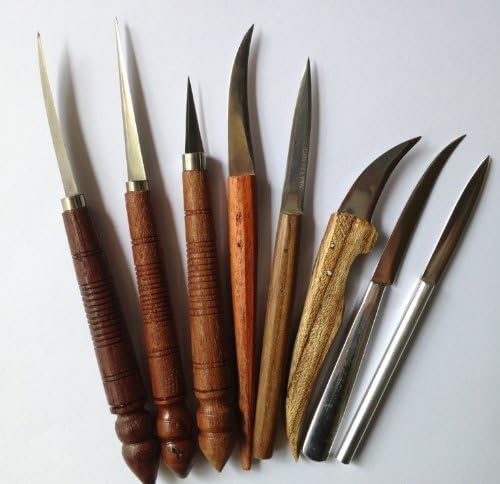 Vtg Set 8 Knife Carve Fruit Vegetable Cutter Wood Handle Tool Cutlery Kitchen