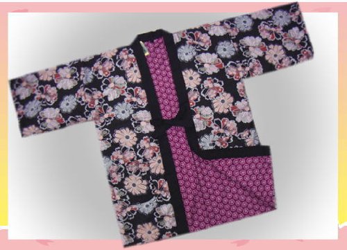 和柄リバーシブル綿入はんてん黒地可憐古典花Ｍ・Ｌ