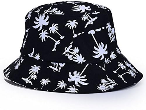Junjiexr Unisex Printed Graphic Coconut Tree Outdoo Sun Hats Bucket Hats (One Size 58 cm, Black)