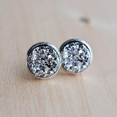 Silver Druzy Stud Earrings