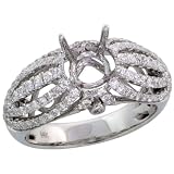 14k White Gold Semi-Mount Dome Diamond Ring, w/ 0.90 Carat Brilliant Cut Diamonds, 3/8 in. (10mm) wide