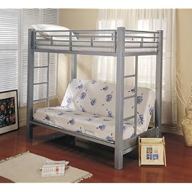 Twin Futon Metal Bunk Bed in Silver Finish
