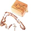 Jerusalem Cross Olive Wood Rosary - With Organza bag with an olive wood Communion box