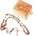 Jerusalem Cross Olive Wood Rosary - With Organza bag with an olive wood Communion box