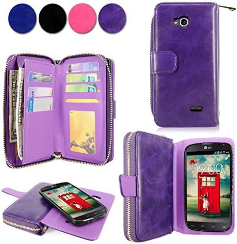 LG L90 Case - Cellularvilla PU Leather Wallet Flip Bag Pouch Card Slots Holder Pockets &amp; Other Stuff with Magnetic Detachable back Case Cover for LG Optimus L90 Dual D405 D410 T-mobile (Purple)