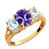 2.65 Ct Oval Blue Tanzanite and White Topaz 14k Rose Gold Ring