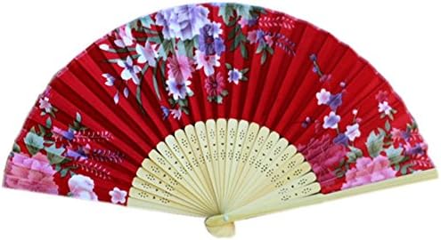 Juice Fruity Lady's Antique Floral Print Chinese Folding Hand Fan (Red Set of 10)