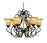 AF Lighting 7153-6H Seville 6 x 60-Watt Edison Base Chandelier, Antique Bronze Hammered Iron with Handmade Golden Texture Glass