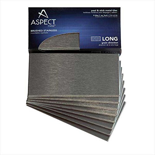 Aspect Peel and Stick Backsplash 3inx6in Brushed Stainless Long Grain Metal Tile for Kitchen and Bathrooms