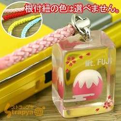 日本の心！まぁるい富士山のクリアキューブ根付ストラップ(ピンク)