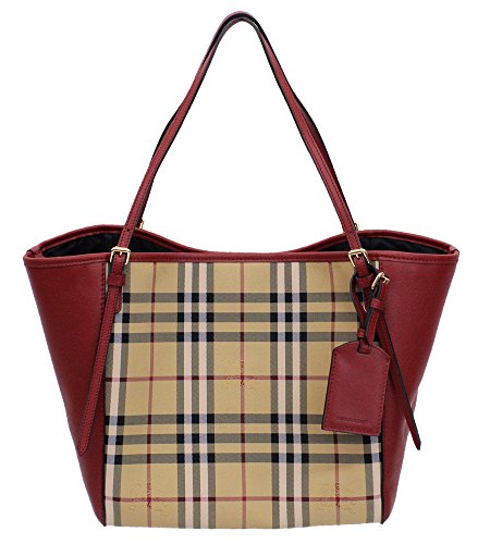 (バーバリー)BURBERRY トートバッグ スモールカンター ホースフェリーチェック 3939898-HONEY/PARADE RED [並行輸入品] 画像
