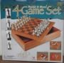Pewter & Wood 4 Game Set - Checkers, Chess, Backgammon & Tic Tac Toe