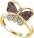 10k Yellow or White Gold Ring 0.22 Rich Chocolate Diamond & White Pave in a Adorable Butterfly Design