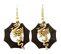 Surgical Steel and Brass Dangle Earrings Asian Dragon Gold