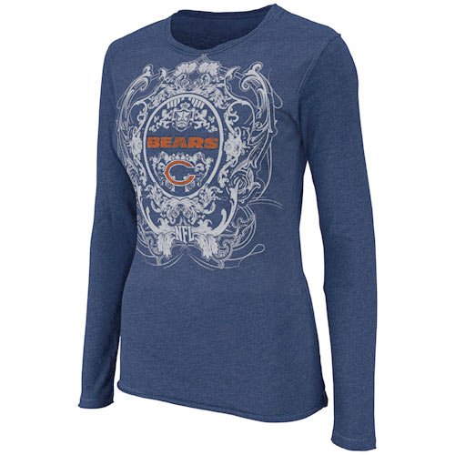 NFL Women's Chicago Bears Coin Toss Long Sleeve Crew Neck Overrdyed Tee (Navy Heather, Medium)