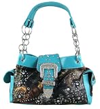 Camouflage Studded Rhinestone Buckle Purse Turquoise