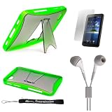 Green Cradle Kickstand Protective High Quality Stand Alone Hard Shell TPU Skin Cover Case for Samsung Galaxy Tab Tablet + Includes a Durable Screen Protector + Includes a Crystal Clear High Quality HD Noise Filter Ear Buds