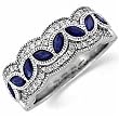 14Kt White Gold Stylish Blue Sapphire Crown and Diamond Anniversary Band