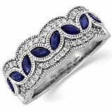 14Kt White Gold Stylish Blue Sapphire Crown and Diamond Anniversary Band