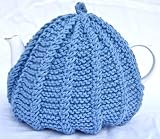 Knit Tea Cozy Cosy Handmade Washable Blue