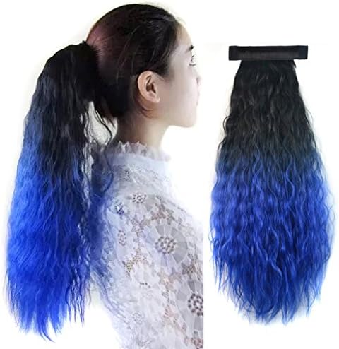 New Corn Wave Wrap Around Ponytail Curly Hair Extensions Black to Blue