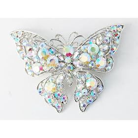 Aurora Borealis Crystal Rhinestone Butterfly Pin Brooch