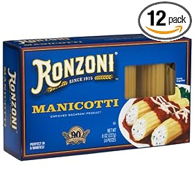 Ronzoni Manicotti Pasta, 8-Ounce Boxes (Pack of 12)