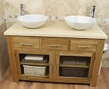 Solid Light Oak Bathroom Vanity Set with Brown & White Marble Sink 1140-MB-WM025
